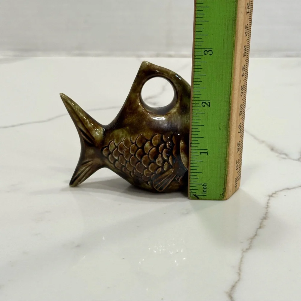 Vintage Ceramic Brown Fish Toothpick Holder 3